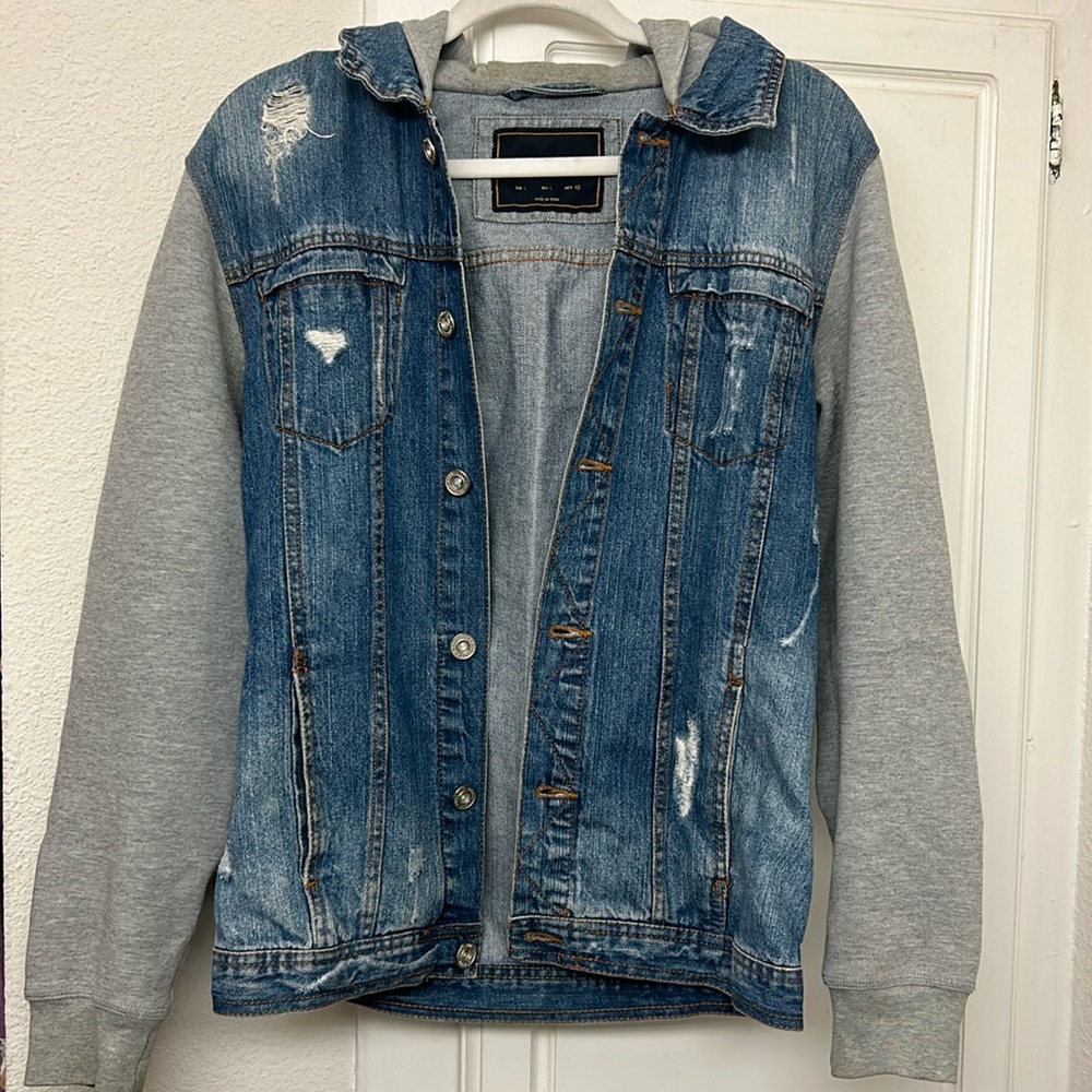 Zara Denim Jacket Men’s Large Hoodie Hybrid Grey